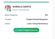 Numaila Qanita, Duta MTsN 2 Kota Pariaman Menuju OMI Tingkat Provinsi